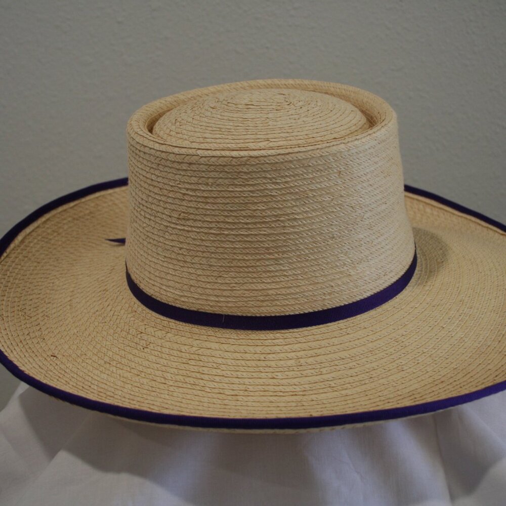 Sun Body Reata Hat 6 7/8 (55) Woven Straw Purple Ribbon - Picture 9 of 9